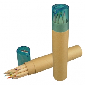 12 lápices de colores en tubo de cartón.