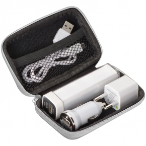 Set USB Blanco con Power Bank 2200 y Estuche