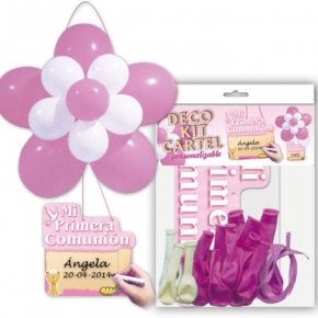 Deco Kit Flor + Cartel "Comunión" rosa