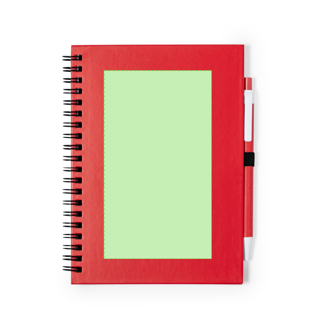Libreta media de cartón reciclado con 70 hojas y bolígrafo