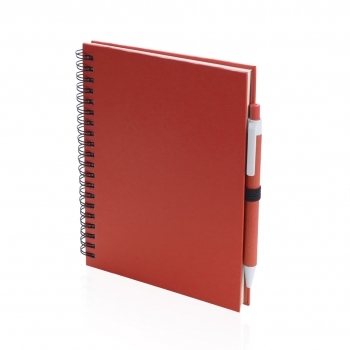 Libreta media de cartón reciclado con 70 hojas y bolígrafo