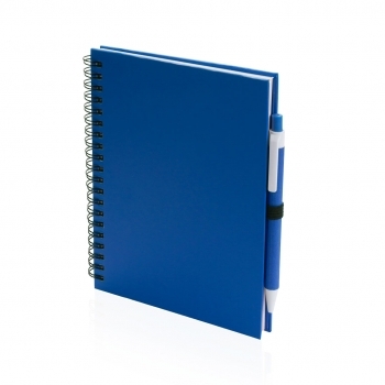 Libreta media de cartón reciclado con 70 hojas y bolígrafo