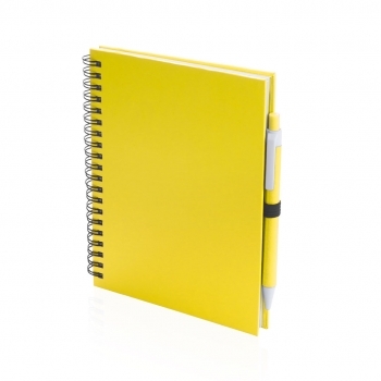Libreta media de cartón reciclado con 70 hojas y bolígrafo
