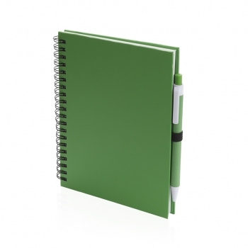 Libreta media de cartón reciclado con 70 hojas y bolígrafo