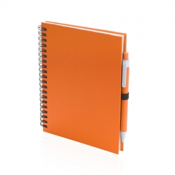 Libreta media de cartón reciclado con 70 hojas y bolígrafo