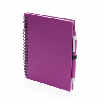 Libreta media de cartón reciclado con 70 hojas y bolígrafo