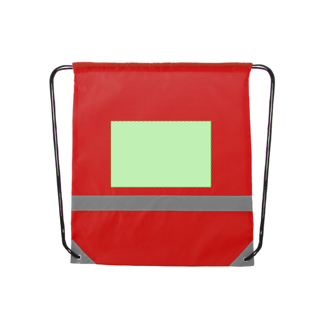 Mochila de cuerdas reflectante de poliéster 190T con tira frontal y esquinas reflectantes