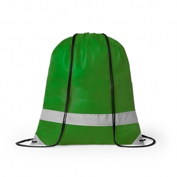 Mochila de cuerdas reflectante de poliéster 190T con tira frontal y esquinas reflectantes