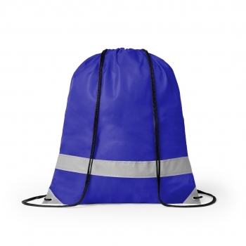 Mochila de cuerdas reflectante de poliéster 190T con tira frontal y esquinas reflectantes