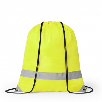 Mochila de cuerdas reflectante de poliéster 190T con tira frontal y esquinas reflectantes