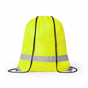 Mochila de cuerdas reflectante de poliéster 190T con tira frontal y esquinas reflectantes