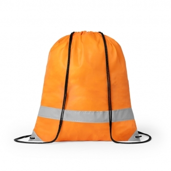 Mochila de cuerdas reflectante de poliéster 190T con tira frontal y esquinas reflectantes