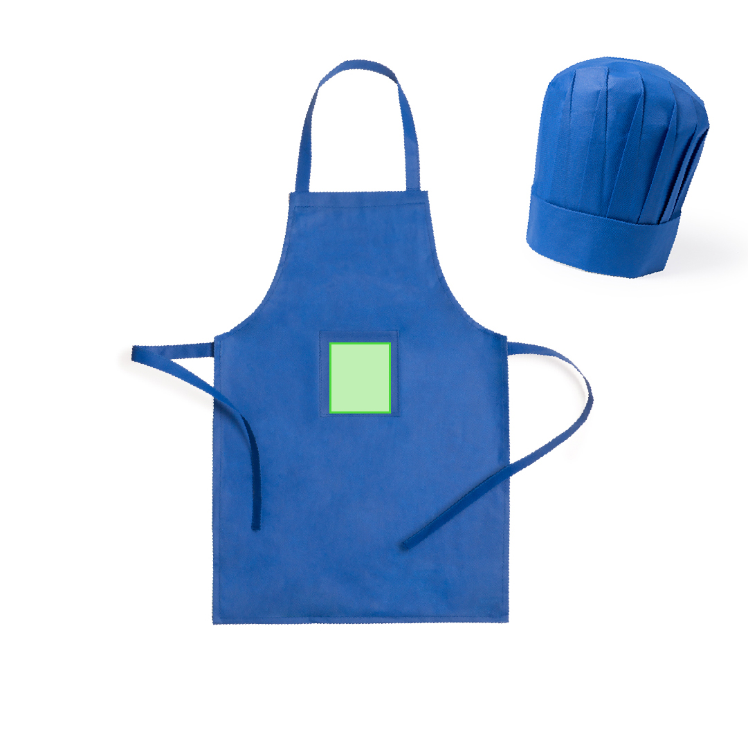 Set infantil delantal y gorro cocina non-woven colores vivos bolsillo