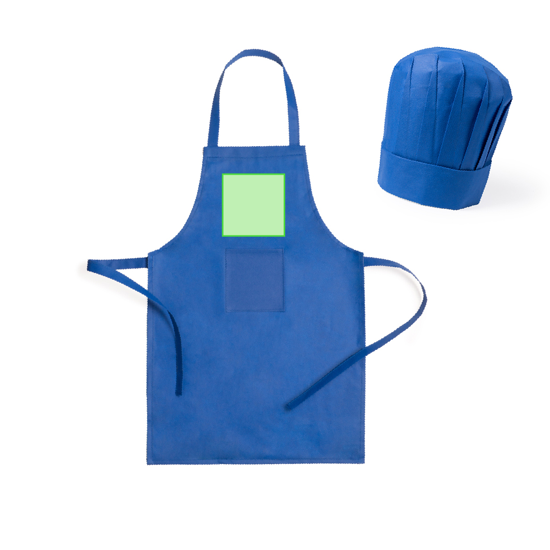 Set infantil delantal y gorro cocina non-woven colores vivos bolsillo