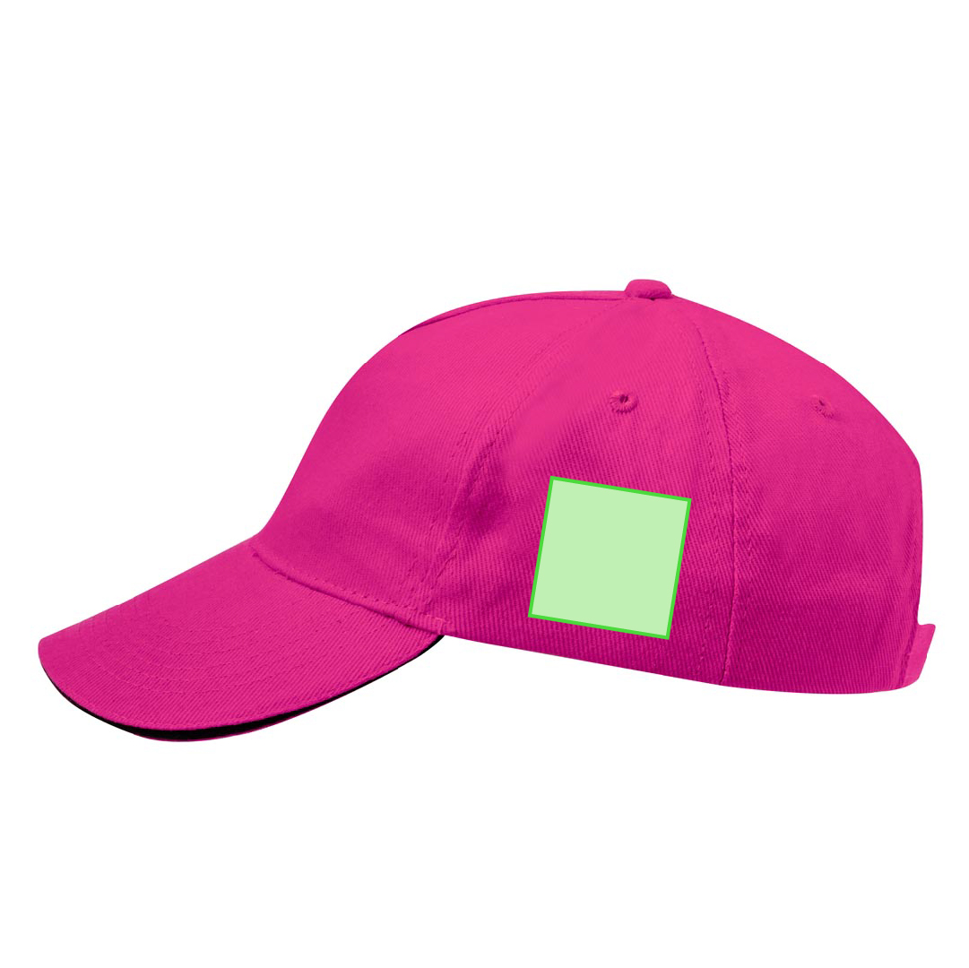 Gorra 5 paneles de algodón peinado con sandwich en color, visera acolchada y cierre de velcro