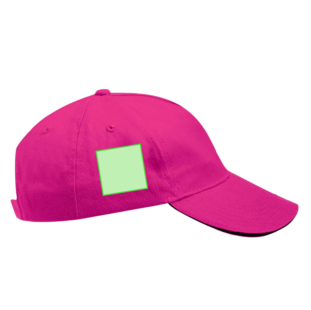 Gorra 5 paneles de algodón peinado con sandwich en color, visera acolchada y cierre de velcro