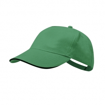 Gorra 5 paneles de algodón peinado con sandwich en color, visera acolchada y cierre de velcro