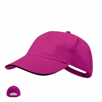 Gorra 5 paneles de algodón peinado con sandwich en color, visera acolchada y cierre de velcro