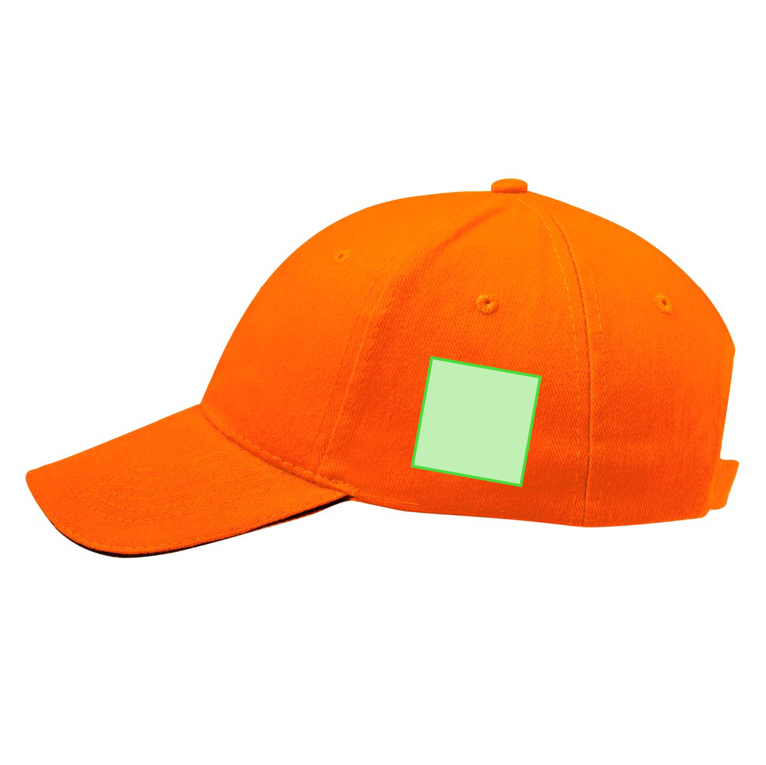 Gorra 6 paneles de algodón peinado con sandwich en color, visera acolchada y cierre de velcro