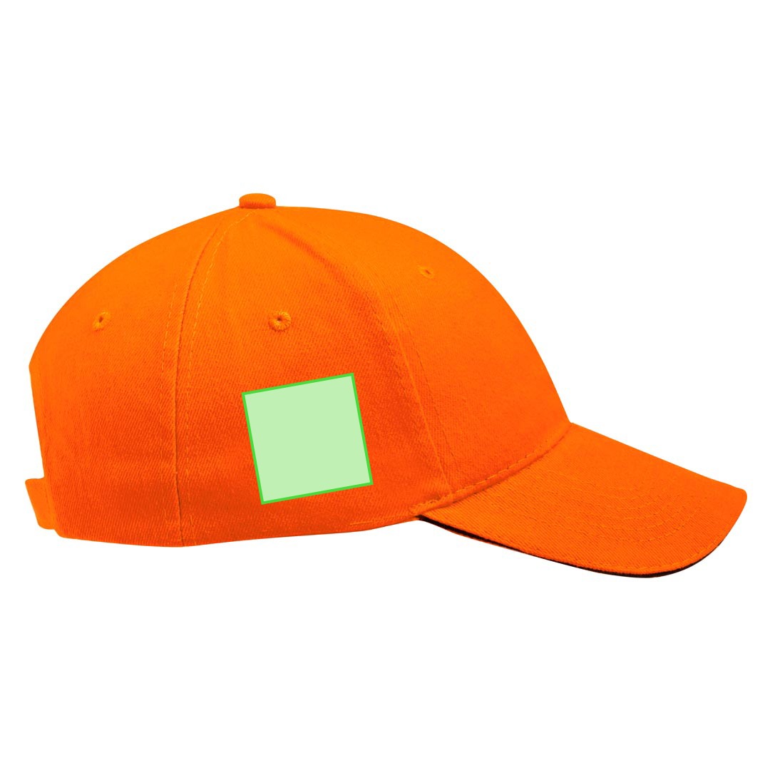 Gorra 6 paneles de algodón peinado con sandwich en color, visera acolchada y cierre de velcro