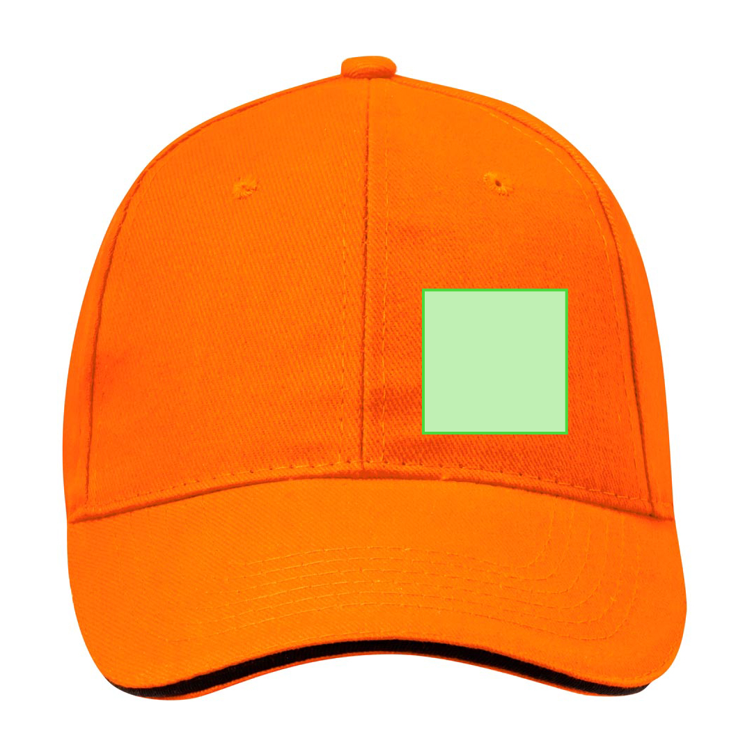 Gorra 6 paneles de algodón peinado con sandwich en color, visera acolchada y cierre de velcro