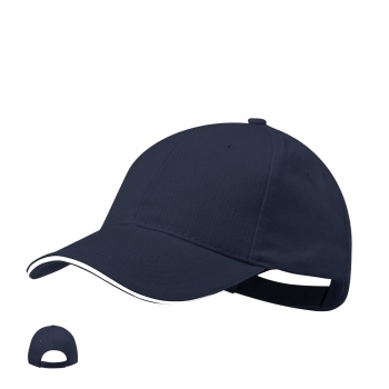 Gorra 6 paneles de algodón peinado con sandwich en color, visera acolchada y cierre de velcro