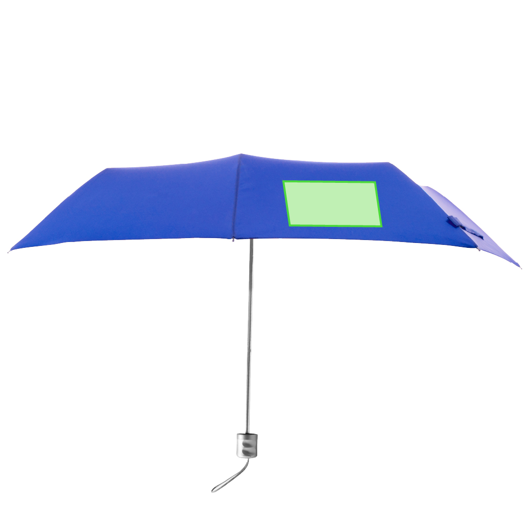 Paraguas plegable de poliéster 190T con varillas plateadas y mango ergonómico con cinta — funda a juego, sublimable