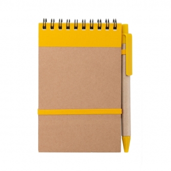 Libreta clásica de cartón reciclado rígida con 70 hojas y bolígrafo