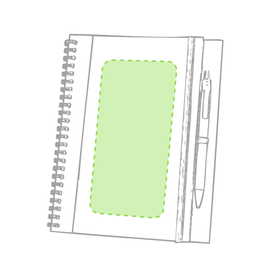 Libreta compacta de cartón reciclado con 60 hojas y bolígrafo