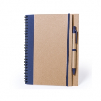 Libreta compacta de cartón reciclado con 60 hojas y bolígrafo