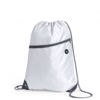 Mochila de cuerdas de poliéster 210D con salida de auriculares, argollas metálicas y refuerzo de polipiel