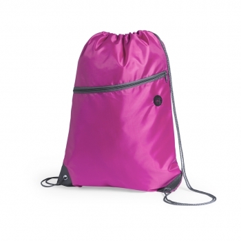 Mochila de cuerdas de poliéster 210D con salida de auriculares, argollas metálicas y refuerzo de polipiel