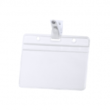 Identificador de PVC troquelado con clip de fijación blanco en diseño horizontal y vertical