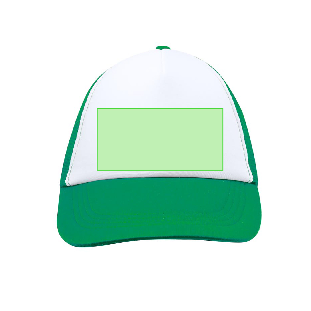 Gorra trucker 5 paneles de poliéster con panel frontal blanco y cierre de plástico