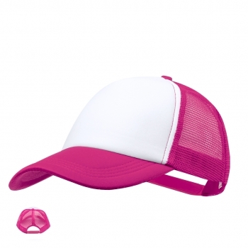 Gorra trucker 5 paneles de poliéster con panel frontal blanco y cierre de plástico