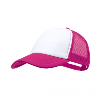 Gorra trucker 5 paneles de poliéster con panel frontal blanco y cierre de plástico