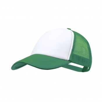 Gorra trucker 5 paneles de poliéster con panel frontal blanco y cierre de plástico