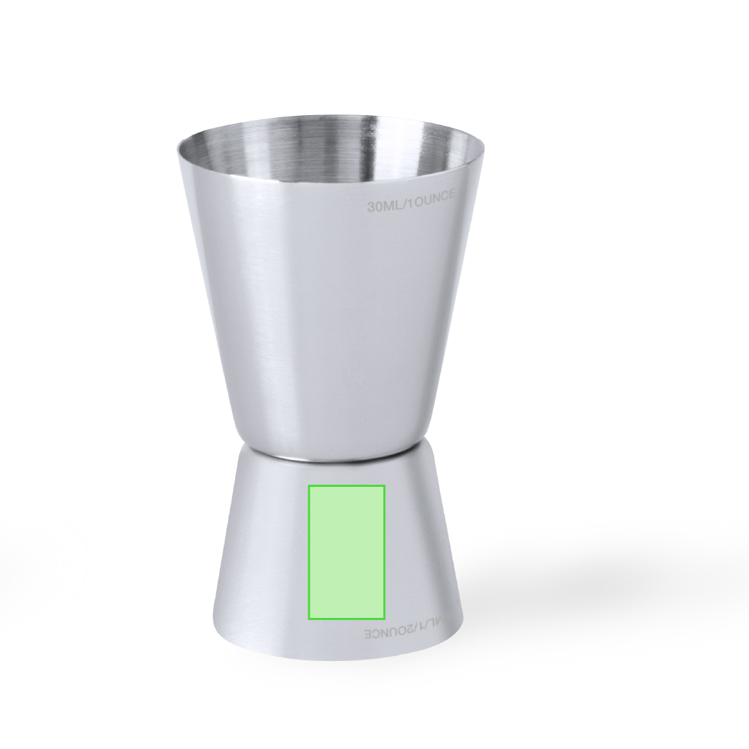 Medidor de bebidas de acero inoxidable mate en caja PVC especial grabado láser