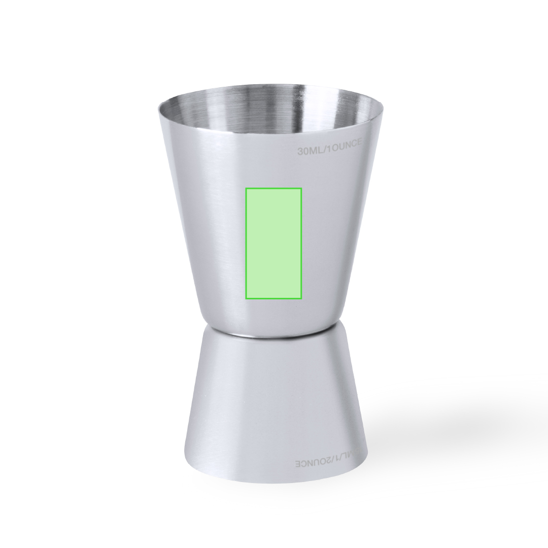 Medidor de bebidas de acero inoxidable mate en caja PVC especial grabado láser