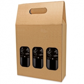 Caja de cartón con ventana para 3 botellas