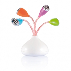 Flor 4 puertos USB con luz LED, blanco