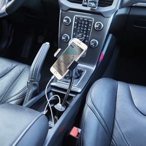 Cargador USB para coche con soporte para teléfono, negro
