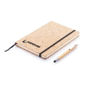 Libreta A5 con bolígrafo touch de bambú, marrón