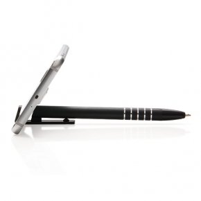 Bolígrafo touch de aluminio con soporte para teléfono, negro