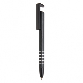 Bolígrafo touch de aluminio con soporte para teléfono, negro