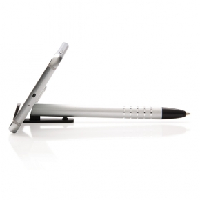 Bolígrafo touch de aluminio con soporte para teléfono, plata