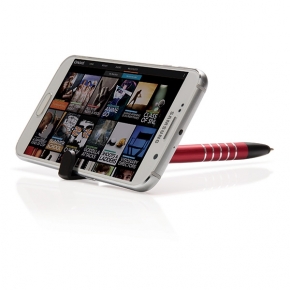 Bolígrafo touch de aluminio con soporte para teléfono, rojo