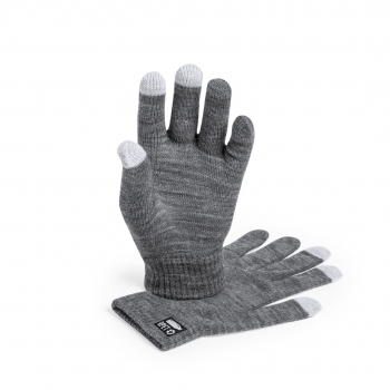 Par de guantes táctiles de línea nature en poliéster RPET con función táctil en tres dedos — talla única adulto
