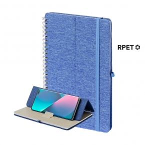 Libreta A5 de RPET con anillas y soporte de caña de trigo para Smartphone o Tablet