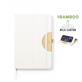 Libreta A5 de cartón reciclado y bambú con soporte para smartphone